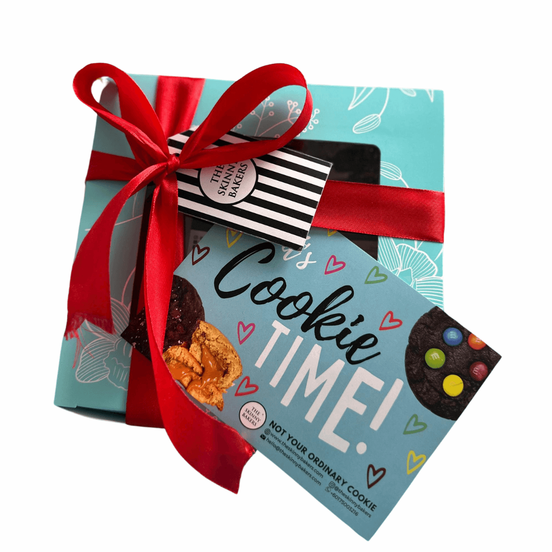 Blue Box (M) with Window, Fillers + Ribbon - The Skinny Bakers,