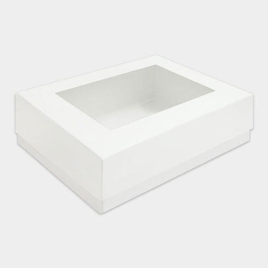 White Premium Box (XL) with Blue Ribbon and Card - The Skinny Bakers,