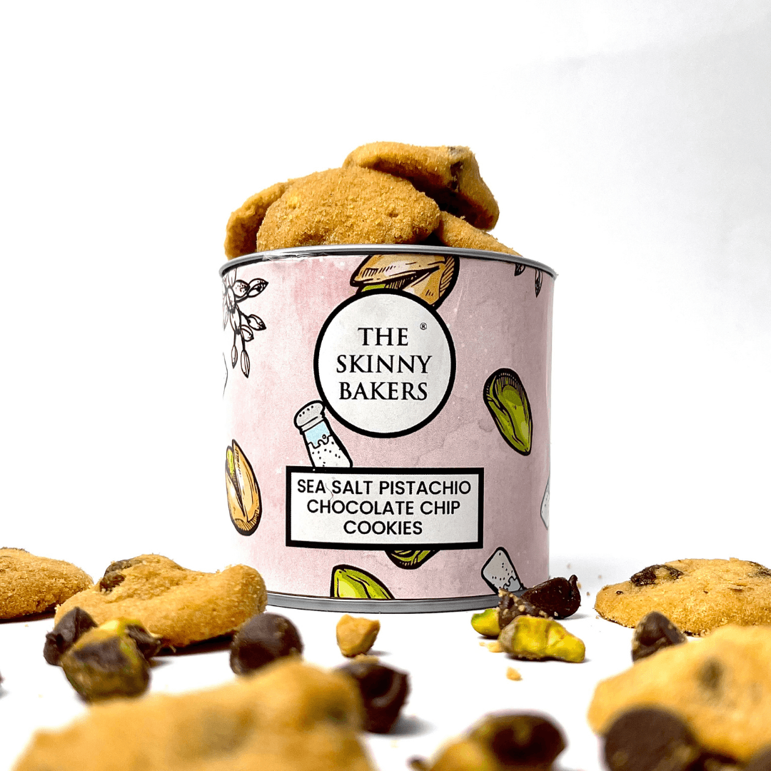 Canister - Sea Salt Pistachio Chocolate Chip Cookies - The Skinny Bakers, 