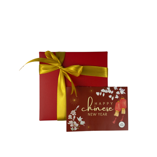 Small Red Box + Gold Ribbon +CNY Card